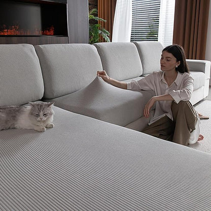 OHSIO Sectional Couch Covers, Wear Resistant Stretch Sofa Covers Washable Soft Couch Cushion Covers Anti Slip Furniture Protector Sofa Slipcovers for Pets(3 Pieces 2 Seaters+1 Chaise, Light Gray)