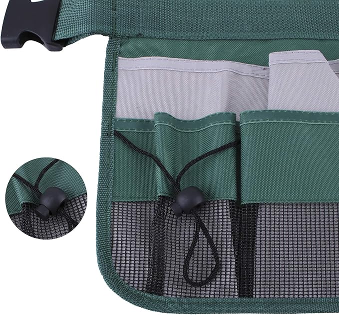 Gardening Tool Waist Bag Belt Heavy Duty Oxford Tool Apron with 7 Pockets of Different Sizes and Depth (Green)