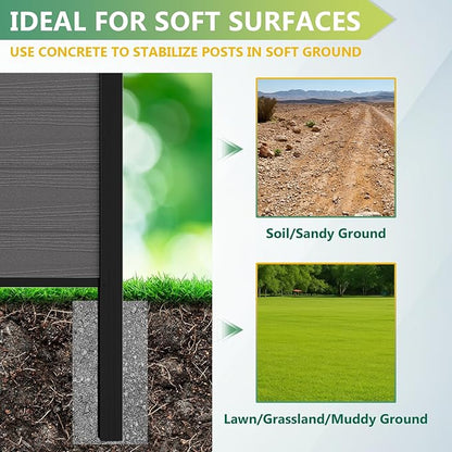Mondaria Fence Privacy Screen with 8ft In-ground Posts, 6ft(H) x48t(W) Wood Plastic Composite Fence Panels Weather-Resistant Outdoor Fence for Backyard/Garden (Silver Gray, 9 Posts)