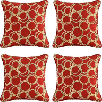 Outdoor Decorative Pillows Pack of 4, 16" x 16" Outdoor Pillow Set for Couch Bed Throw Patio Sofa, Circle Red