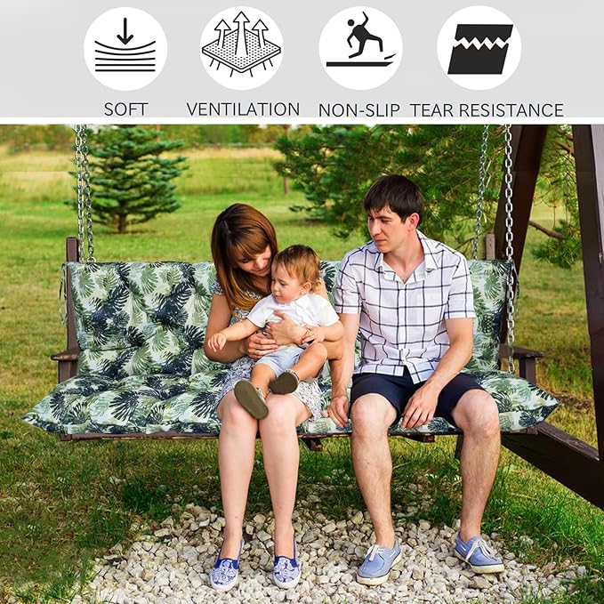 Replacement Cushions for Swing, Swing Cushions 3 Seater Replacement, Waterproof Thicken Washable Pad Cushion for Outdoor Indoor Furniture Swing Patio (Palm Leaves, 40x71 inch)