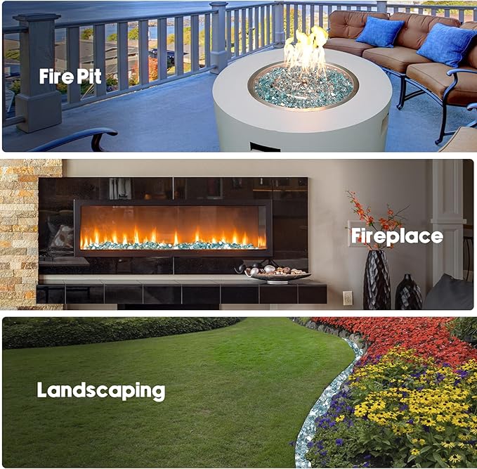 Skyflame 15 Pounds Fire Pit Glass, 1/2 Inch Aqua Blue Reflective Fire Glass for Fire Pit Table/Fireplace/Landscaping