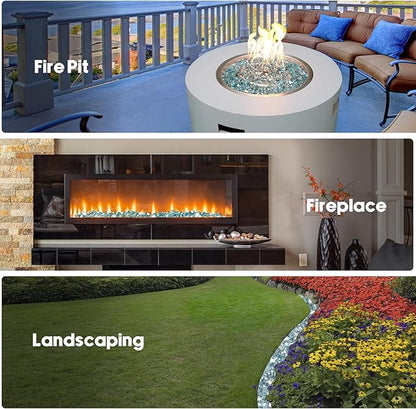 Skyflame 15 Pounds Fire Pit Glass, 1/2 Inch Aqua Blue Reflective Fire Glass for Fire Pit Table/Fireplace/Landscaping