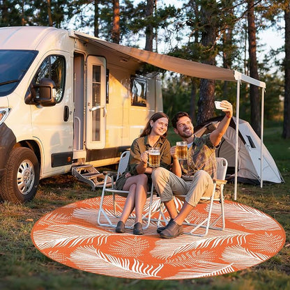 Pauwer Waterproof Outdoor Rug 8ft, Reversible Plastic Straw Patio Camping Rug, Indoor Outdoor RV Mat Carpet for Deck, Camper, Porch, Balcony, Backyard, Picnic, Leaf Orange