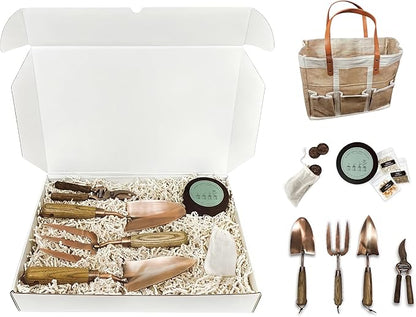 Copper Gardening Tools Gift Set, Over 1,700 Non GMO Vegetable Seeds, Heavy Duty Steel Tools for Planting, Garden Tool Kit for Women with Handbag and Coco Coir Soil Pellets, Birthday Gardening Gift Box