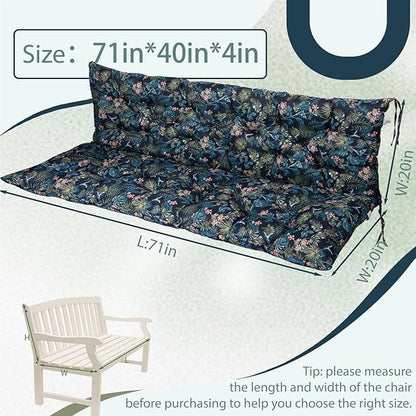 2/3 Seater Swing Replacement Cushion, Waterproof Porch Swing Cushions with Backrest, Thickened Bench Cushions for Outdoor Furniture, for Outdoor Patio Swing (Hummingbird, 71 * 40in)