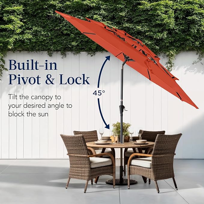 Best Choice Products 10ft 3-Tier Market Patio Umbrella, Outdoor Sun Shade with Tilt, Crank Lift, 8 Ribs for Backyard, Deck, Poolside – Rust