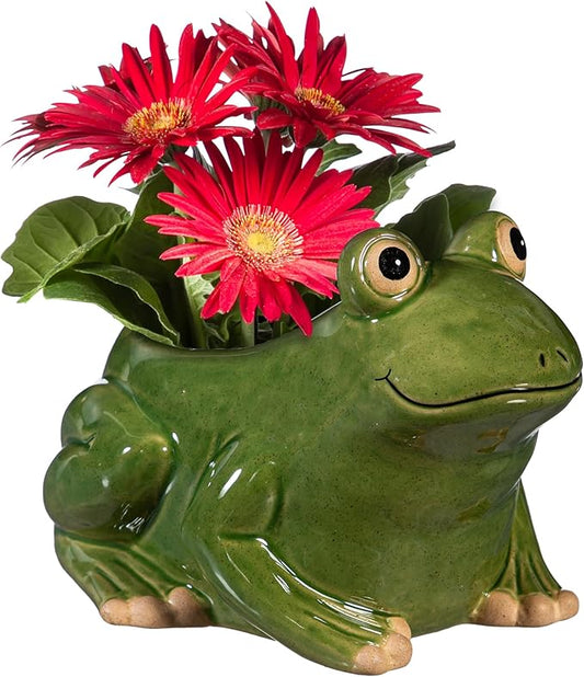 Cape Craftsmen Beautiful Springtime Classic Resin Animal Shaped Statue and Planter Pots for Indoor Plants - Small Planter Decoration for Homes, Apartments, Yards and Gardens (Frog)