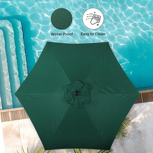 Simple Deluxe 7.5' Patio Umbrella with 20 Inch 50lbs Capacity Fillable Round Base, 6 Sturdy Ribs with Push Button Tilt/Crank for Garden, Deck, Backyard, Pool, Green and Black