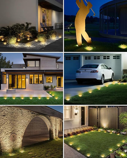 btfarm 16 Pack Solar Lights Outdoor, 8 LED Solar Ground Lights IP65 Waterproof Flat Solar Disc Light, Pathway Lights for Garden Lawn Patio Yard Path Landscape, Warm White