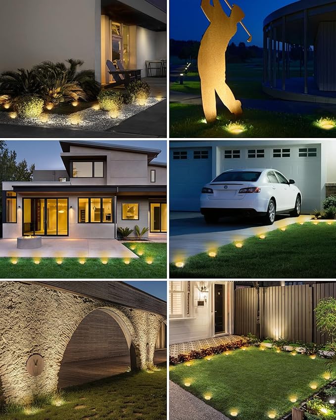 btfarm 24 Pack Solar Lights Outdoor, 8 LED Solar Ground Lights IP65 Waterproof Flat Solar Disc Light, Pathway Lights for Garden Lawn Patio Yard Path Landscape, Warm White