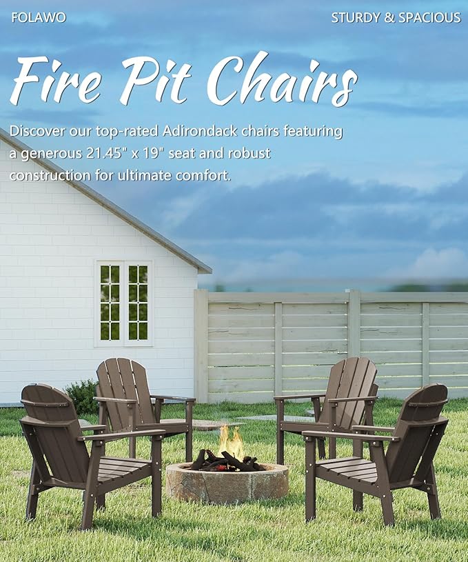 Adirondack Chair Set of 6, All Weather HDPE Fire Pit Chairs, Oversized Plastic Adirondack Chair for Outdoor, Balcony, Deck, Backyard, Patio, Garden, Poolside, Lawn Brown