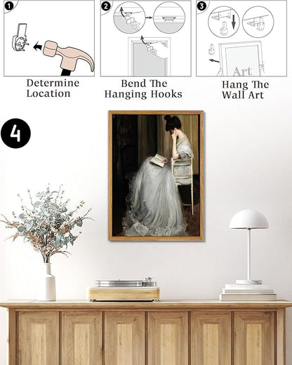 UPWOIGH 16x24 in Large Framed Wall Art, Jacques Émile Blanche The Reader Woman Reading Oil Painting Canvas, Vintage Victorian Portrait Print, Rustic Farmhouse Decor for Living Room Bedroom, 1Pack Gift