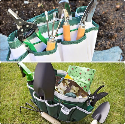 HARFINGTON Garden Tool Bag 11.2" x 5" x 11" Large Oxford Waterproof with Pockets Garden Tote Bag Gardening Plant Tool Organizer Storage Carrier Store for Outdoor Women Men, Light Green