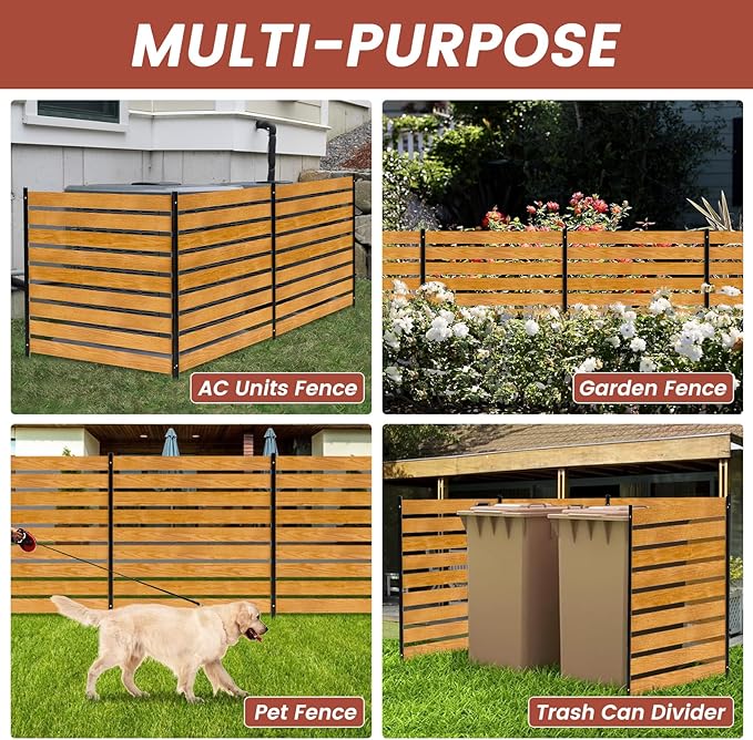 LILYPELLE 48in W x 48in H Air Conditioner Fence, 2 Panels Outdoor Decorative Fences Privacy Screen with Metal Stakes, Outside Pool Equipment Enclosure Trash Can Panels