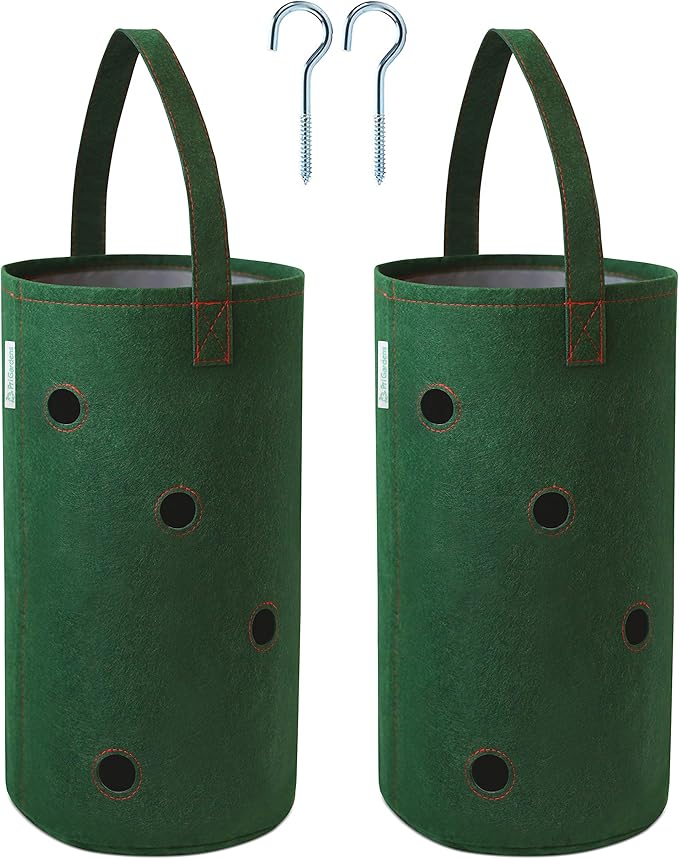 Pri Gardens Hanging Strawberry Planter for Strawberry Bare Root Plants (Roots not Included) Felt Material 4 Pack, The Original