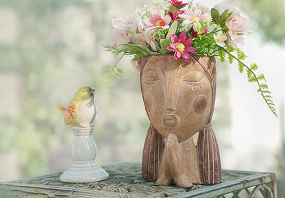 Face Planter Pots with Drainage Hole, Resin Head Planters for Indoor Plants Flower Plant Pots Succulent Pot, Cute Girl Face Planter Gifts for Lover-Praying