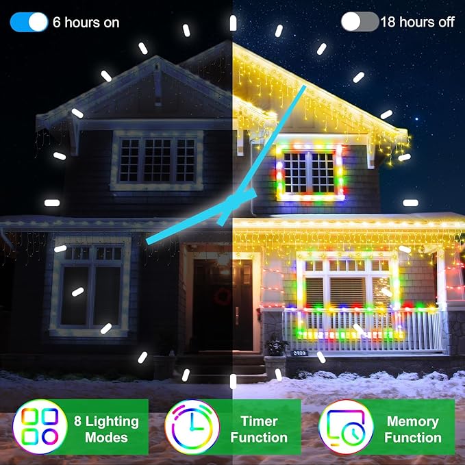 1296 LED 131FT Christmas Lights 288 Drops, Outdoor Hanging light with 8 Modes & Timer, Plug in Curtain String Light Outdoor Waterproof for House Tree Holiday Wedding Party Outside Decor (Warm White)