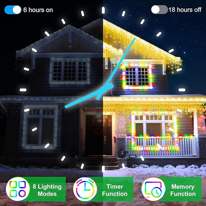 1296 LED 131FT Christmas Lights 288 Drops, Outdoor Hanging light with 8 Modes & Timer, Plug in Curtain String Light Outdoor Waterproof for House Tree Holiday Wedding Party Outside Decor (Warm White)