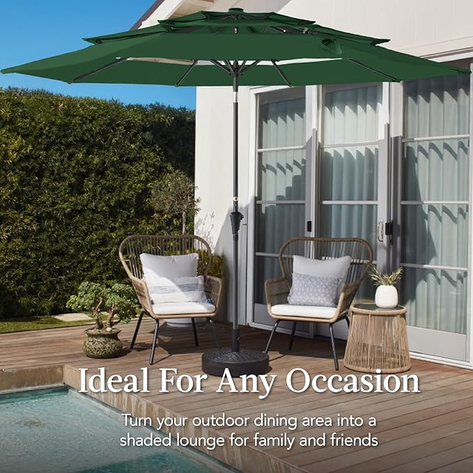 Best Choice Products 10ft 3-Tier Market Patio Umbrella, Outdoor Sun Shade with Tilt, Crank Lift, 8 Ribs for Backyard, Deck, Poolside – Green