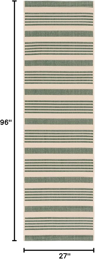 SAFAVIEH Washable Rug Outdoor Courtyard Collection - 2'3" x 8' Runner, Beige & Dark Green, Non-Shedding & Easy Cleaning, Ideal for Patio, Entryway, Mudroom, Hallway, Kitchen (CY6062-322)