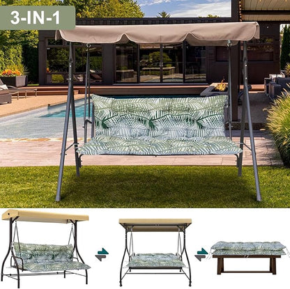 Outdoor Swing Cushions 3 Seater Waterproof, Replacement Bench Cushions for Outdoor Patio Furniture with Backrest, Porch Swing Cushion with Ties for Lawn and Garden (Bamboo Leaves, 40x40in)
