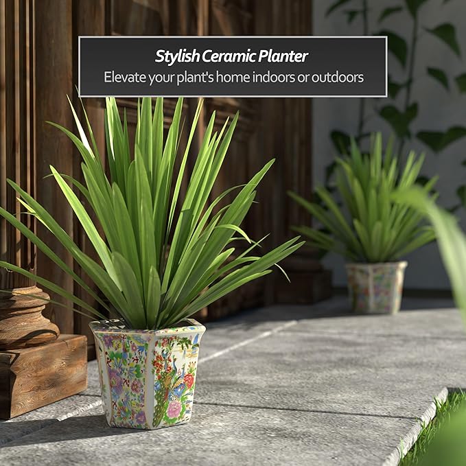Red Lantern 8" Hexagonal Flower Pot - Satsuma Peacock