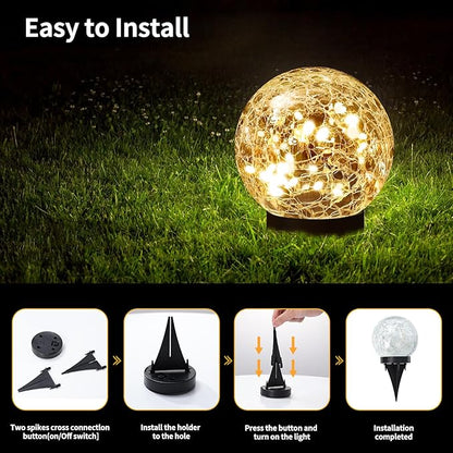 JKIMK Solar Globe Lights Outdoor Waterproof-Solar Balls Garden-Cracked Glass Ball Solar Lights Outdoor-Solar Orbs Outside-Outdoor Decorations Patio & Yard Lawn Backyard Decor