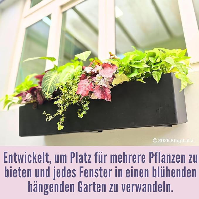 LaLaGreen Planter Boxes Outdoor (40 Inch, 1 Pack) Large Rectangular Self Watering System, Black Window Flower Boxes with Bracket Vertical Plant Container Wall Mount Indoor Succulent Herb Garden Home