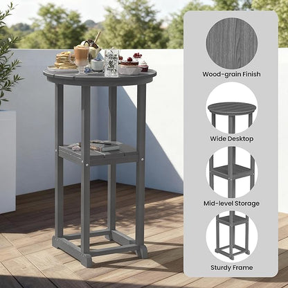 Ciokea Balcony Chairs and Table 3 Pieces Set, Outdoor High Top Bar Set, HDPE Oversized Adirondack Bar Chairs Set of 2 and Round Table for Outside Dining Bistro Poolside Backyard, Grey