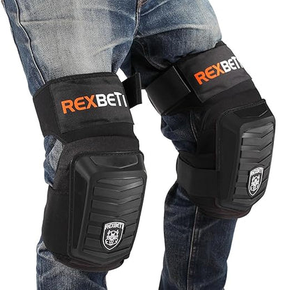 REXBETI New Upgraded Knee Pads for Work, Construction Knee Pads for Men, Heavy Duty Comfortable Anti-Slip Foam Gel Knee Pads for Gardening Flooring and Cleaning, Extra 4 Extension Straps, Black