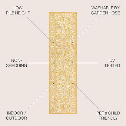 JONATHAN Y Weave Floral Indoor Outdoor Runner Rug 2X8 Yellow/Cream, Tela Bohemian Textured for Backyard, Patio, Porch, Easy-Cleaning, High Traffic, Pet-Friendly, Non-Shedding (SMB100E-28)