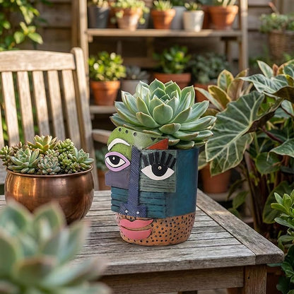 Colorful Face Planters Pots Head with Drainage Resin Large Decorative Plant Pots, Unique Planters for Indoor Plants and Outdoor Patio Flower Pot Funny Garden Succulents Pot
