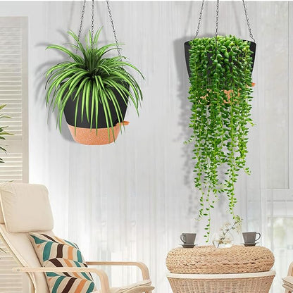 GARDIFE Hanging Planter, 10 inch Hanging planters for Indoor. Outdoor Plants, Self Watering Plant Pot, 2 Pack Large self Watering Hanging Planter, Black