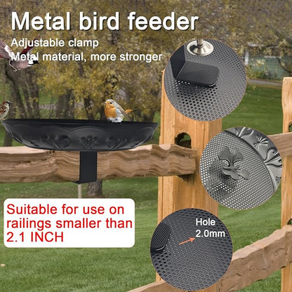 Deck Railing Bird Feeder Tray,Metal 11" Platform Bird Feeders Mesh Seed Tray for Outside/Balcony (Black-2 Pack)