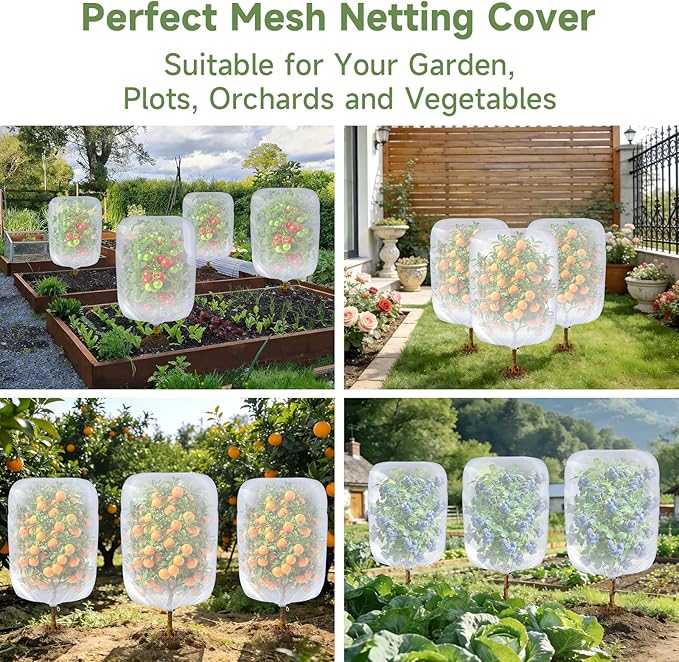 Bird Netting for Blueberry Bushes, 3 Pack 4.9 X 3.2 Ft Cicada Netting for Fruit Trees, Blueberry Bush Netting Cover, Protective Garden Plant Covers for Tomatoes, Flowers, Vegetables
