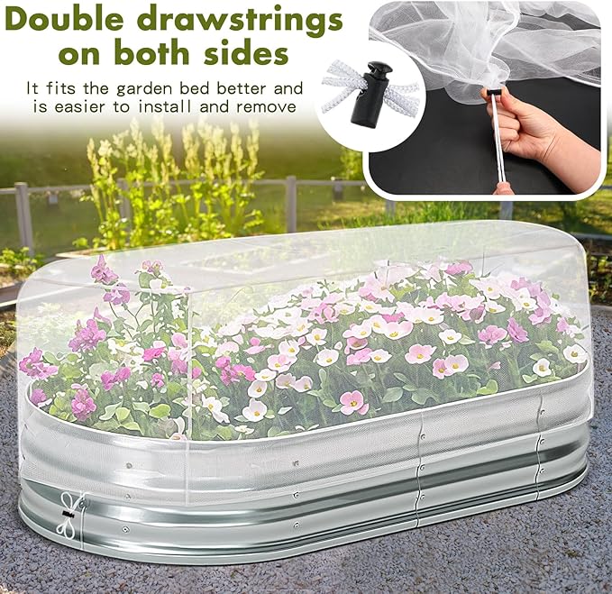 Woanger 3 Pack 8 x 4 x 2 ft Heightening Garden Netting for Raised Beds Plant Covers for Garden Protection Fine Mesh Bird Netting with Drawstring for Protecting Vegetables Fruits(102" x 55" x 24")