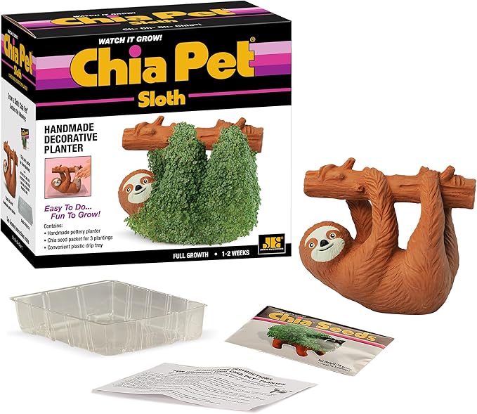 Chia Pet Sloth with Seed Pack, Decorative Pottery Planter, Easy to Do and Fun to Grow, Novelty Gift, Perfect for Any Occasion