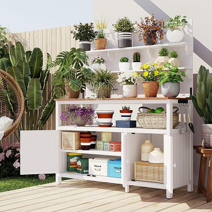 Christopher Knight Home Belfast 50.20" W Outdoor Potting Bench Table, Fir Wood Potting Table, Large Gardening Workstation with Storage Shelf, Ample Space Garden Tools Organizer for Backyard, White