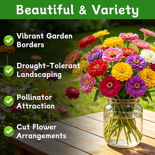 LUOJIBIE Zinnia Seeds for 2026, 6,000+ California Giant Zinnia Seeds Bulk, Double Dahlia Zinnia Mixed Color Seeds, Flower Seeds for Planting Outdoor Garden, Non-GMO Heirloom, Easy to Grow
