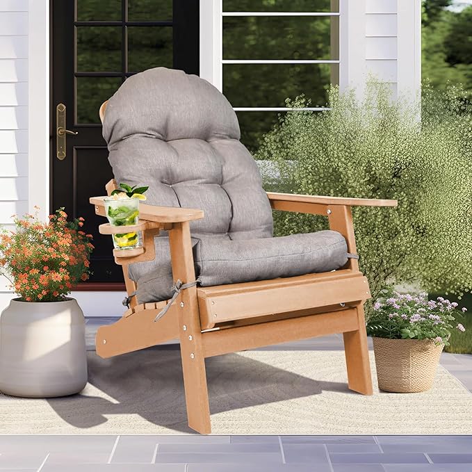 Adirondack Chair Cushion, Outdoor Rocking Chair Cushions Set of 4, Water Resistant Glider Rocker Chairs Replacement Cushions Set with Straps, 44''L x 19''W x 4''H