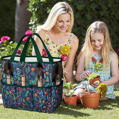 Daisy Flowers Garden Tool Bag - Waterproof Garden Tote with 8 Pockets, Large Storage Home Organizer Gardening Tool Oxford Bag for Garden Tools Kits Holder, Ideal Outdoor Gardening Gift for Women & Men
