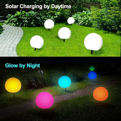 LOFTEK Solar Ball Lights with Ground Pile, RGB Colors Changing Floating Pool Ball Lights, IP65 Waterproof USB Rechargeable Solar Light for Outdoor Garden Pool Deco, 8-inch