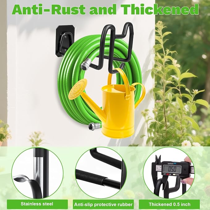 2pcs Hose Holders for Outside - Upgraded Garden Hose Holder with Hook, Metal Garden Hose Hanger Wall Mount Heavy Duty Hose Hangers for Outside for Yard Lawn Storage