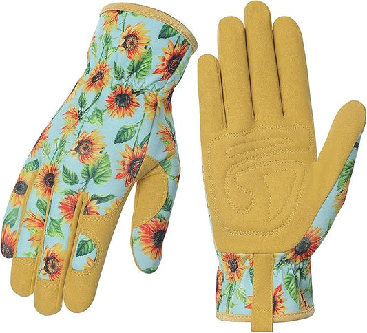 Pleneal Gardening Gloves for Women Men - Leather Garden Gloves Thorn Proof, Outdoor Protective Working Gloves for Weeding
