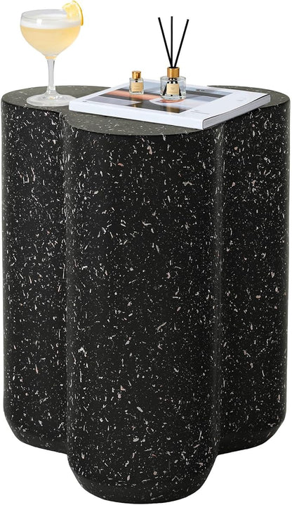 18” Outdoor Side Table, Durable Lightweight MGO Faux Terrazzo Patio Accent Table, Outdoor Modern Coffee Table, 3-in-1 Weatherproof End Table Garden Stool for Garden, Balcony,Poolside,Black