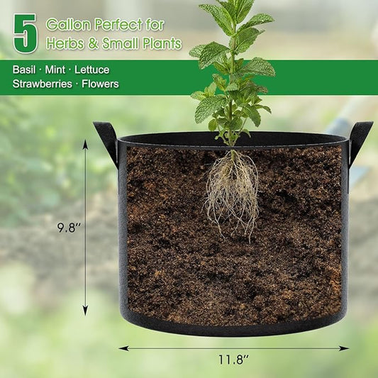 FEED GARDEN 5 Gallon Grow Bags 4 Pack – 300G Non-Woven Thickened Fabric Plant Pots with Reinforced Handles, Breathable Drainage Planters for Vegetables, Flowers & Herbs Indoor Outdoor