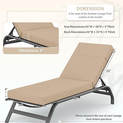 Chaise Lounge Cushions Outdoor, 80" L X 26" W X 4" D Lounge Chair Cushions for Outdoor Furniture, High-Density Foam Outdoor Chaise Cushion-Waterproof Fade-Resistant ThickPatio lounge chair cushion