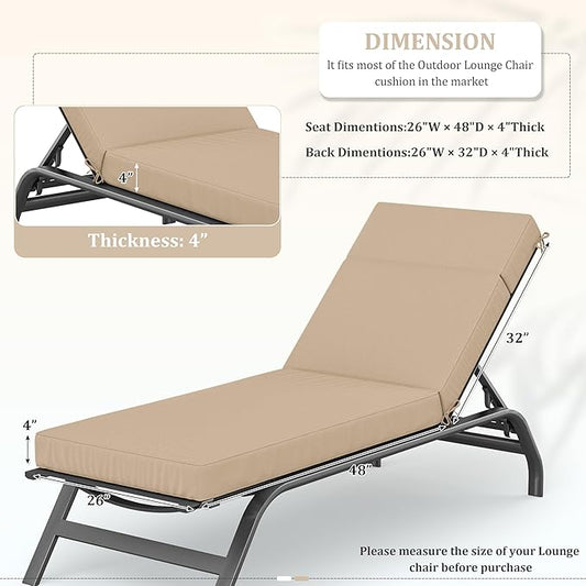 Chaise Lounge Cushions Outdoor, 80" L X 26" W X 4" D Lounge Chair Cushions for Outdoor Furniture, High-Density Foam Outdoor Chaise Cushion-Waterproof Fade-Resistant ThickPatio lounge chair cushion
