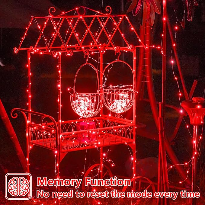 YEGUO 4 Pack Red Solar Fairy Lights, Each 33ft 100 LED Christmas Lights Outdoor Waterproof, 8 Modes Sliver Wire Solar String Lights